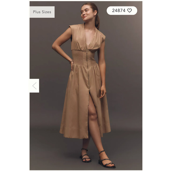 Anthropologie The Tommie Cap-Sleeve Smocked Front-Zip Shirt Dress XS - Picture 1 of 4